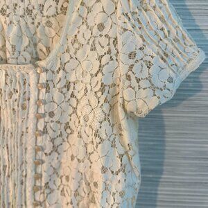 Lace Blouse – Cream, Scoop Neck, Pintucks, Buttons - Akiabara Argentine